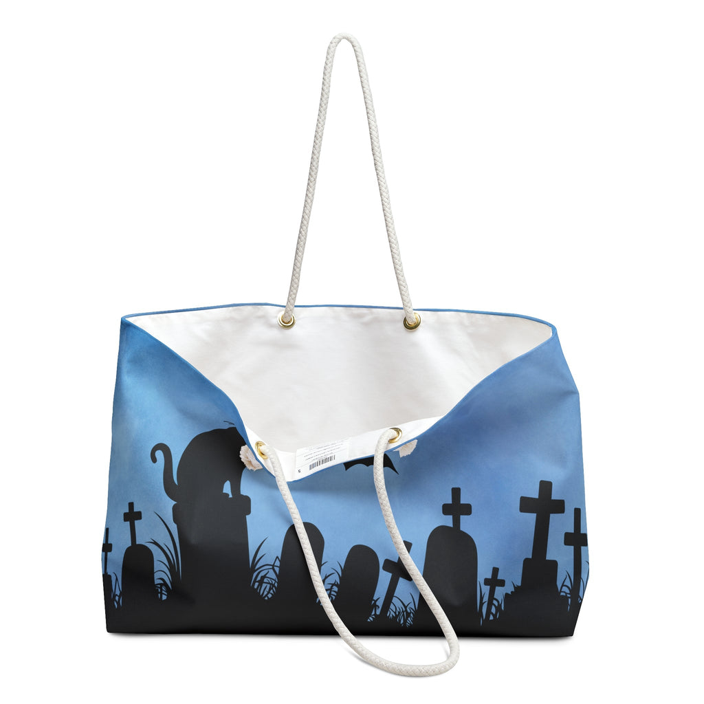 Halloween Cat Graveyard Weekender Tote – Spooky Black Cat Travel Bag
